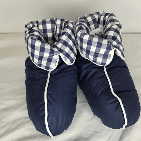 Hastens Size M Navy and White Down Boots /Bootie Slippers